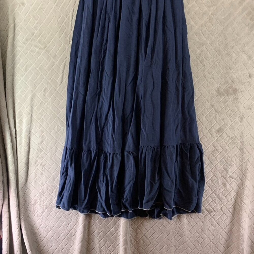 Anna Kaci Dress Womens M Blue Ruched Off Shoulder Ruffle Long Midi Flowy Coastal - Picture 3 of 13